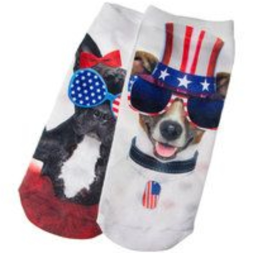 Stars/Stripes Dogs Wearing Sunglasses NoShow Socks